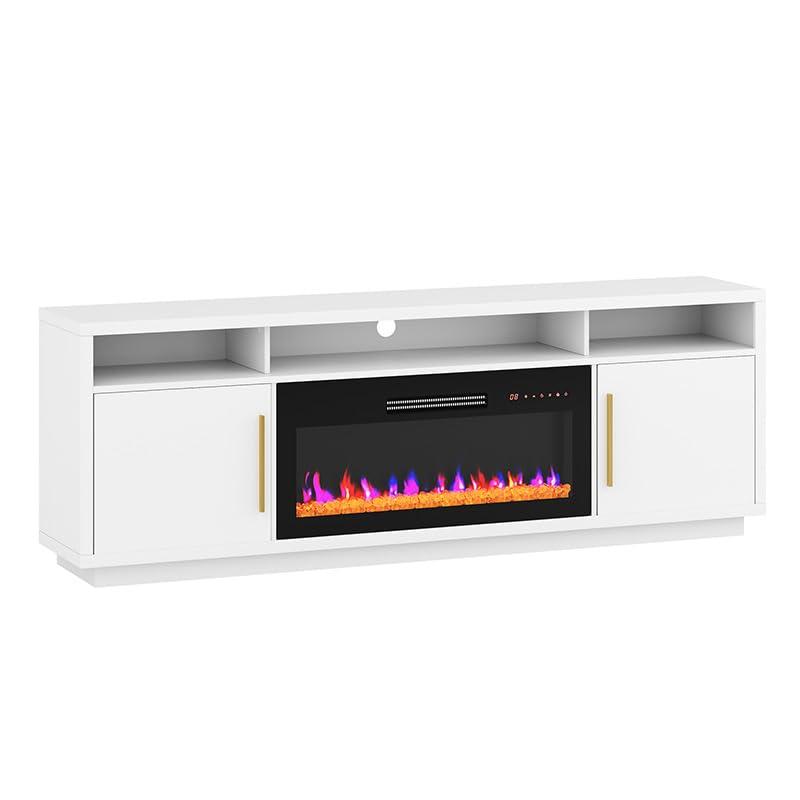 Ivy Bronx Modern 79" Fireplace TV Stand for TVs Up to 85" with Cat Litter Box,LED Light Entertainment Center With 36" Electric Fireplace and Graphene Heating