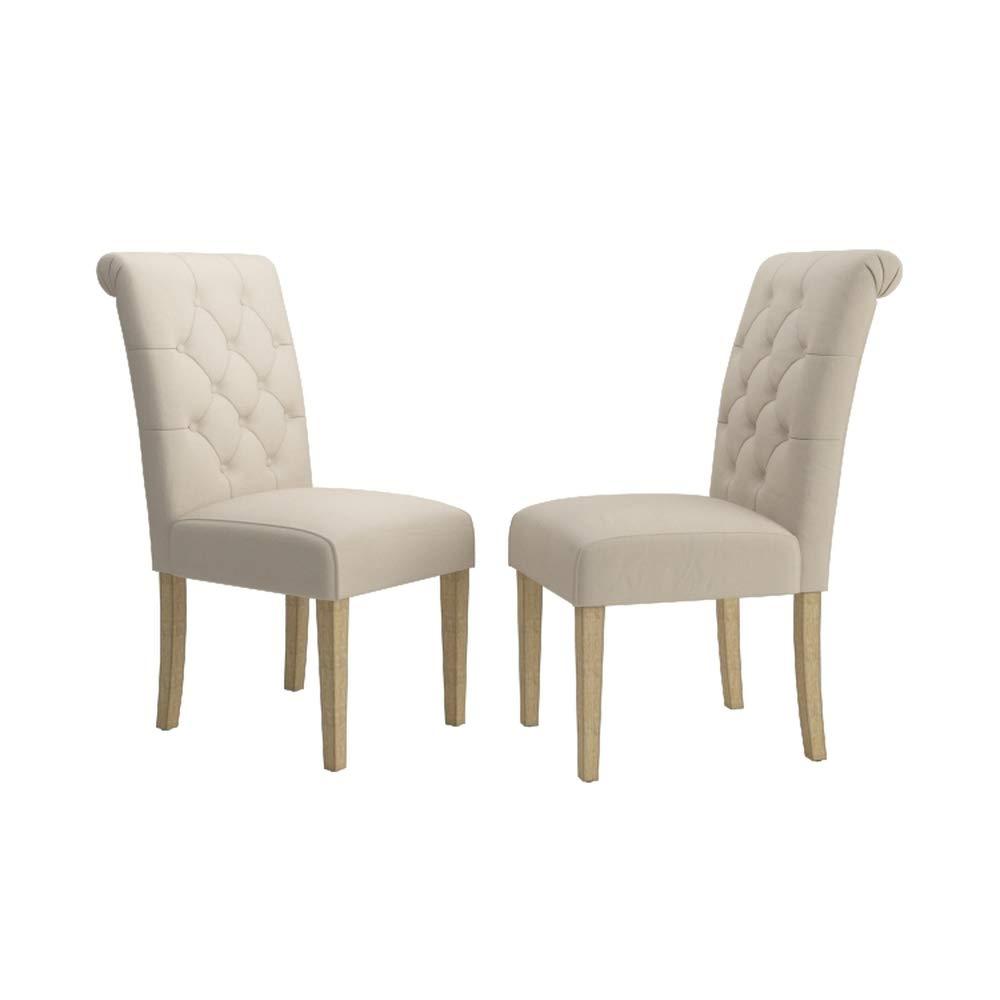 Roundhill Furniture Habit Solid Wood Tufted Parsons Dining Chair , Tan, Set of 2