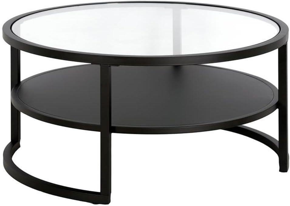 Evelyn&Zoe Winston 34.25" Wide Round Coffee Table with Metal Shelf in Blackened Bronze