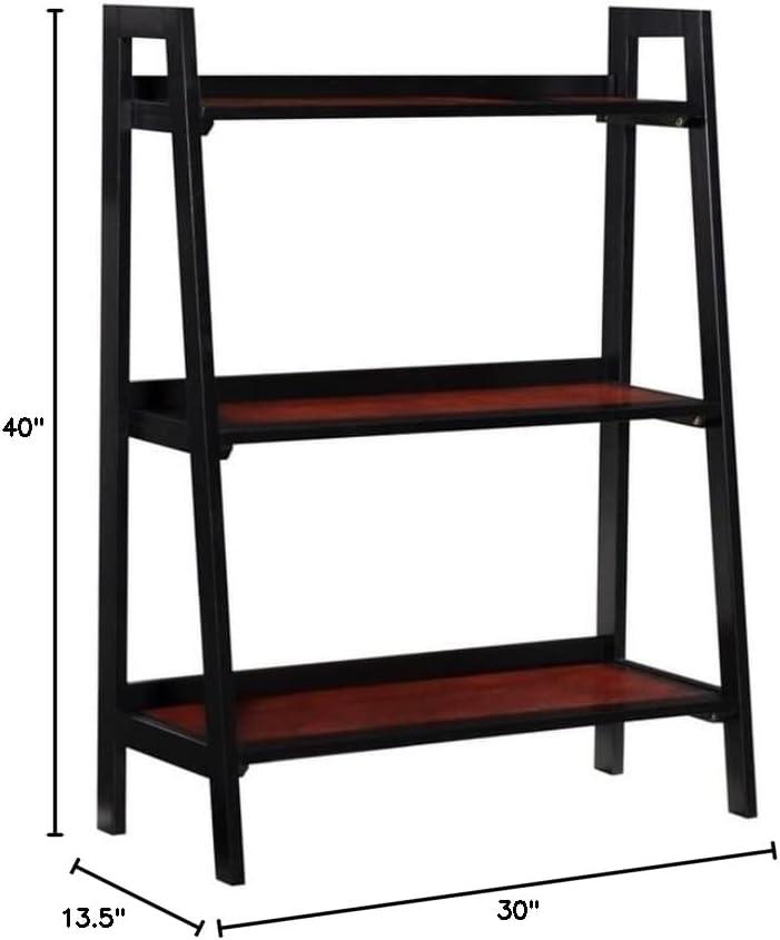Transitional Black Cherry Wood Ladder Bookshelf, 30"W x 40"H