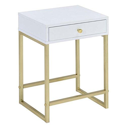 Chic Koren White and Brass Rectangular Side Table with Storage
