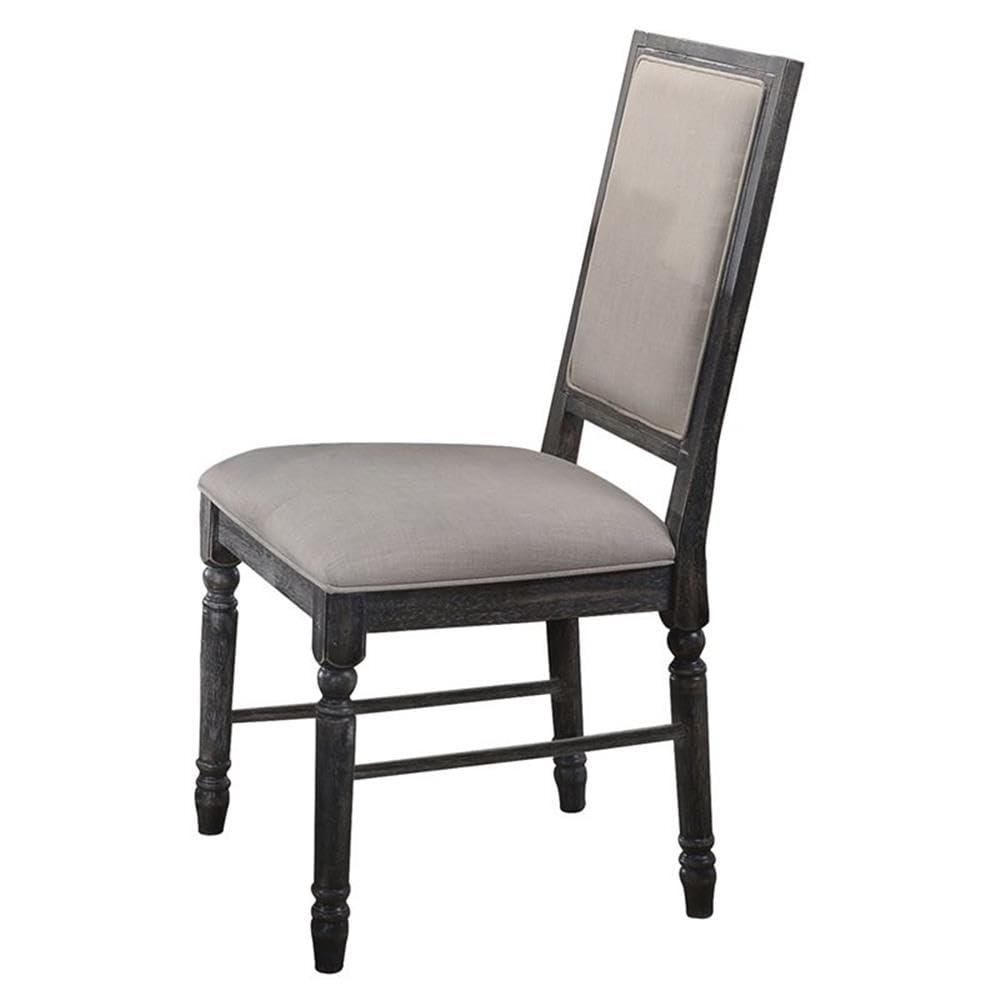 Acme Linen Dining Side Chair with Turned Legs Set of 2 Gray- Saltoro Sherpi Indoor Dining Chairs