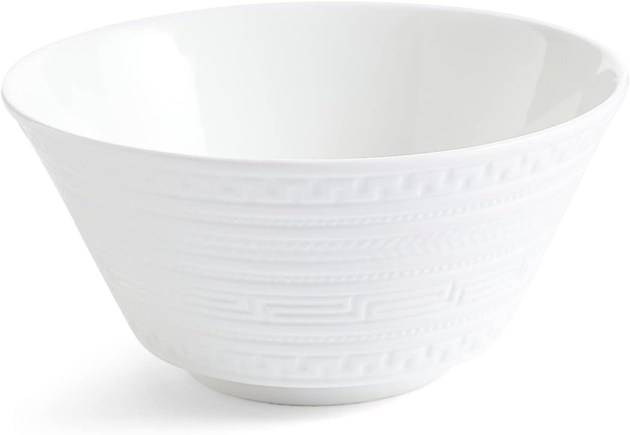 White Ceramic Embossed Geometric Serving Bowl