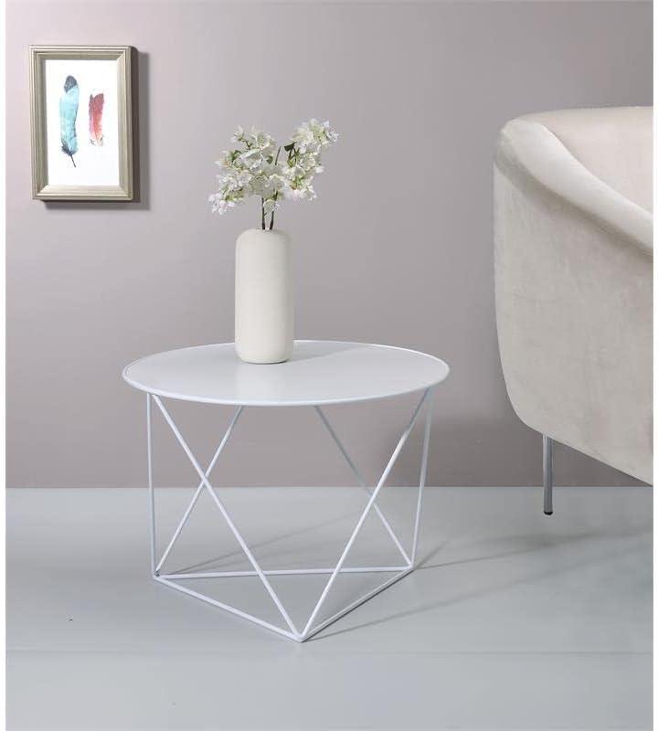 Acme Furniture Epidia Accent Table White: Round Metal Side Table, Powder-Coated Finish, 17" Height