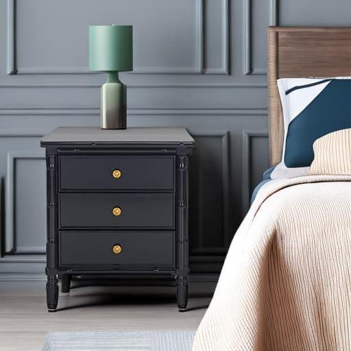 Mina 3 Drawer Nightstand - Navy Blue/Gold - Safavieh.