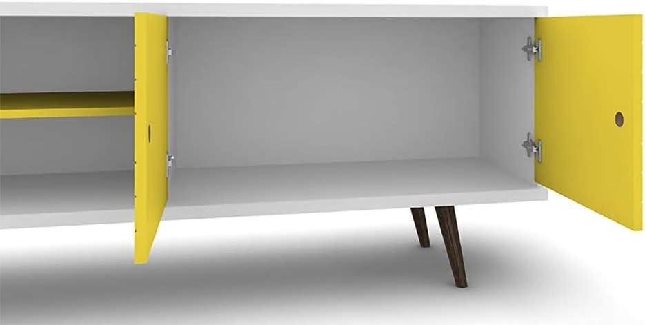 Liberty 63" Mid-Century Modern White and Yellow TV Stand with Cabinet