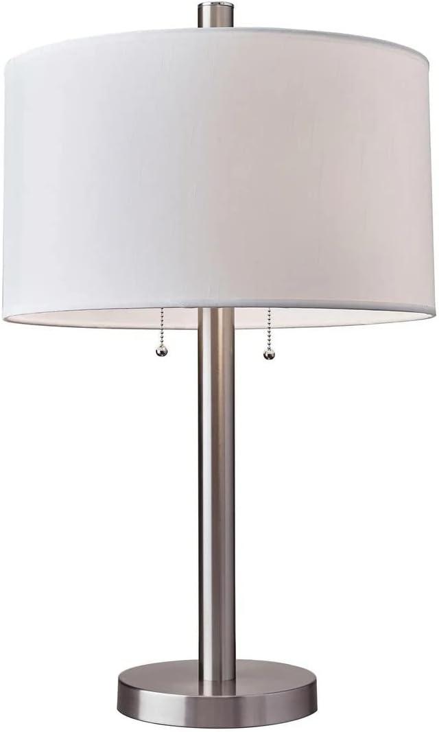 White Silk Drum Shade Satin Steel Table Lamp