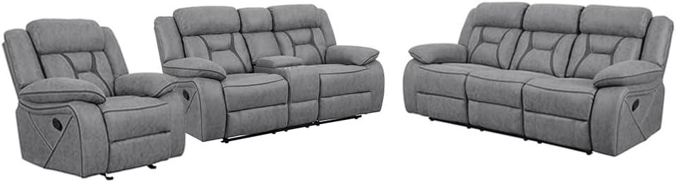 Higgins 3-Piece Gray Microfiber Reclining Sofa Set