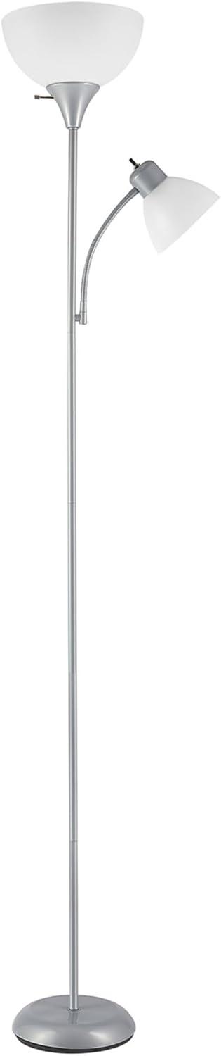 Silver Adjustable Torchiere Floor Lamp with Reading Light