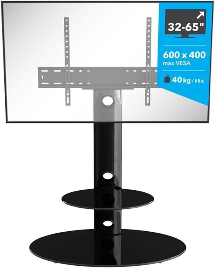 Lugano Black Tempered Glass Corner TV Stand with Mount for 32"-50"