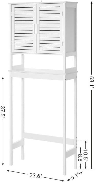 Over-The-Toilet Storage Bathroom Cabinet with Adjustable Inside Shelf and Bottom Stabilizer Bar White