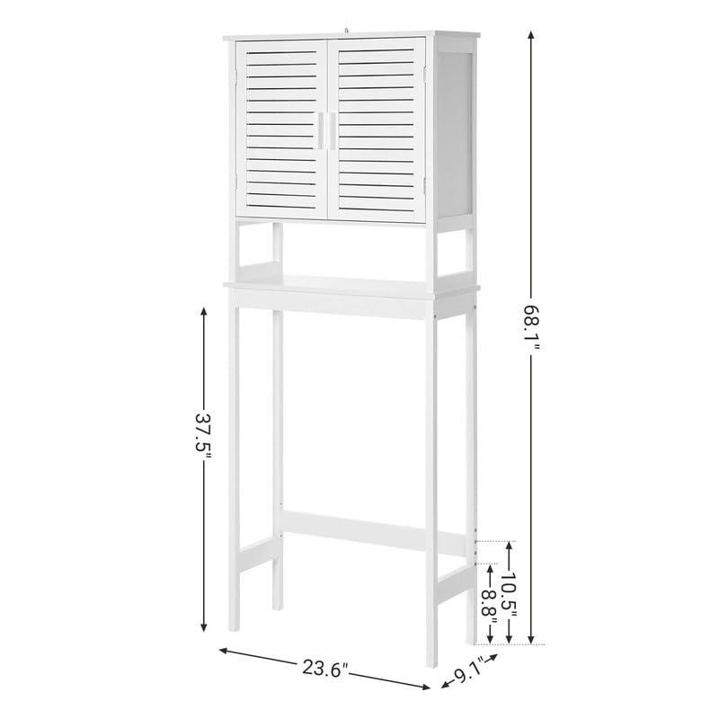 Over-The-Toilet Storage Bathroom Cabinet with Adjustable Inside Shelf and Bottom Stabilizer Bar White