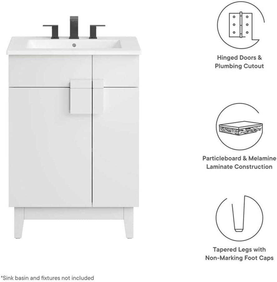 Modway Miles 24” Bathroom Vanity Cabinet (Sink Basin Not Included) in White