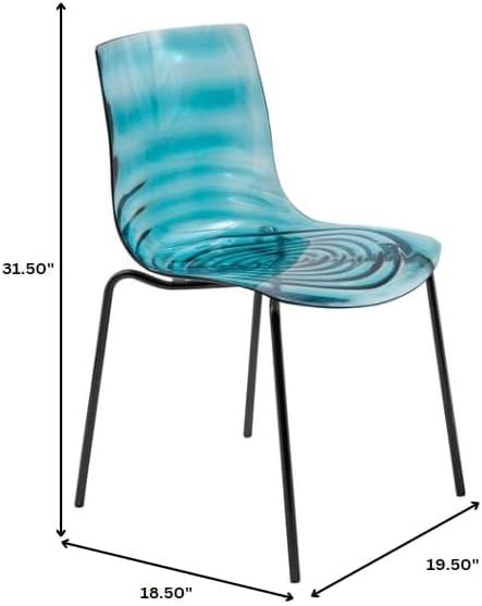 LeisureMod Astor Acrylic Dining Chair with Water Ripple Design and Metal Legs in Transparent Blue