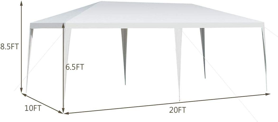 10 x 20 Feet Canopy Tent, Wedding Canopy with Wind Rope, Outdoor Shelter Pavilion for Parties, Commercial Activity, Camping, Heavy Duty White Party Tent for Family Friends