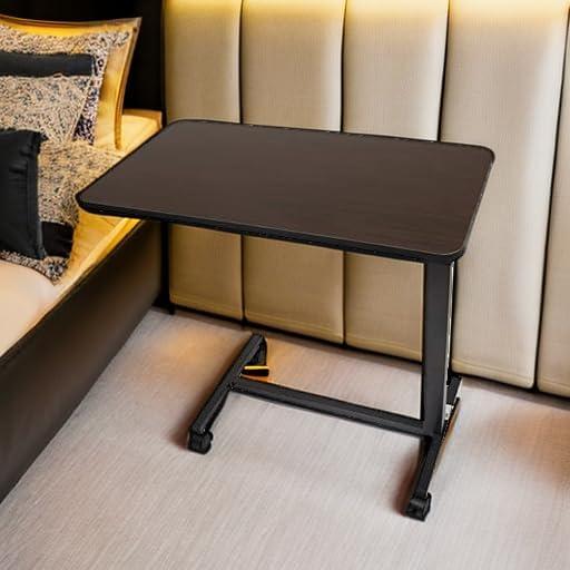 Carex Overbed Table with Adjustable Tray for Laptop, Portable with Wheels, For Home Use, Brown