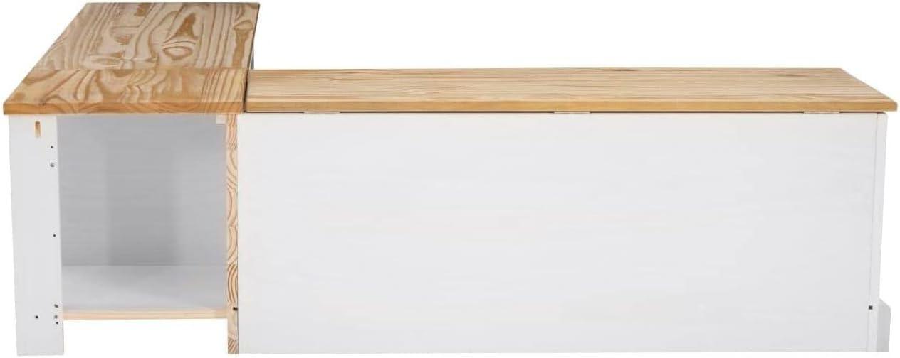 Tobin Traditional Solid Wood Backless Storage Corner Nook Breakfast Bench Cushion Natural/White - Linon: Pine Lift-Top Banquette with Hinged Lid