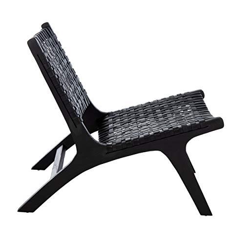 Luna Black Leather Woven Accent Chair with Sungkai Wood Frame