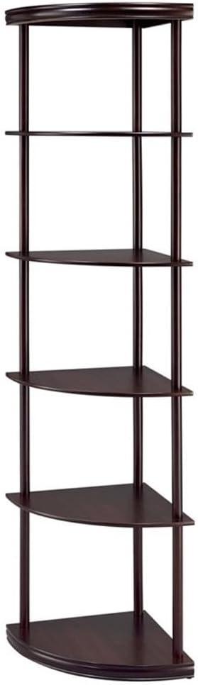 Bonwick 5-shelf Metal Frame Corner Bookshelf Cappuccino