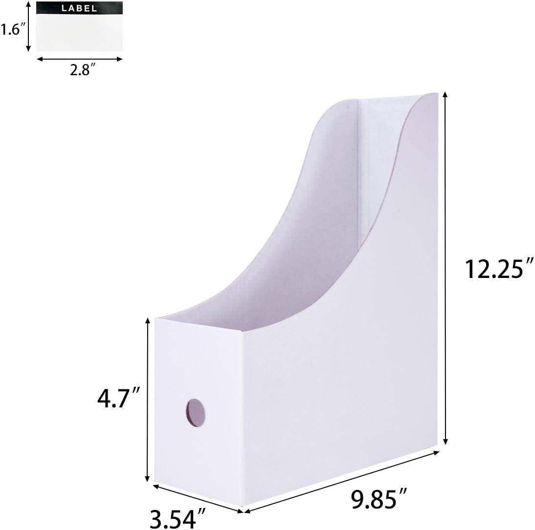 White Corrugated Cardboard Magazine File Holder Set with Labels