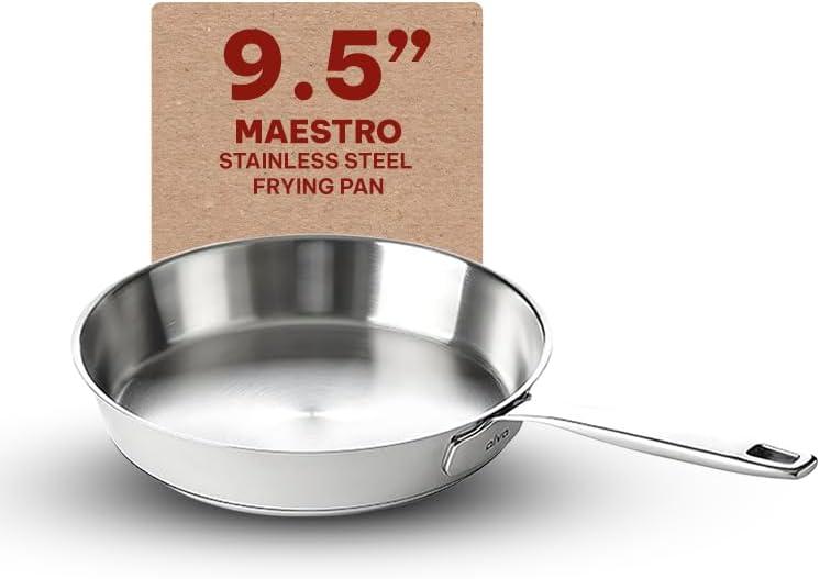 Alva Maestro Stainless Steel Frying Pan Skillet Non Toxic Omelette Pan Kitchen Cookware PFAS, PFOA & PFTE Free, for Cooking Pan Set, Induction Safe, Add to Your Pots and Pans Set Cookware