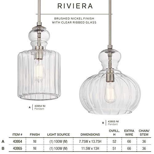 Kichler Lighting Riviera 1 - Light Pendant in  Brushed Nickel