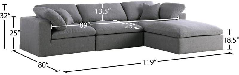 Meridian Furniture Serene Cream Durable Linen Fabric Modular Sectional