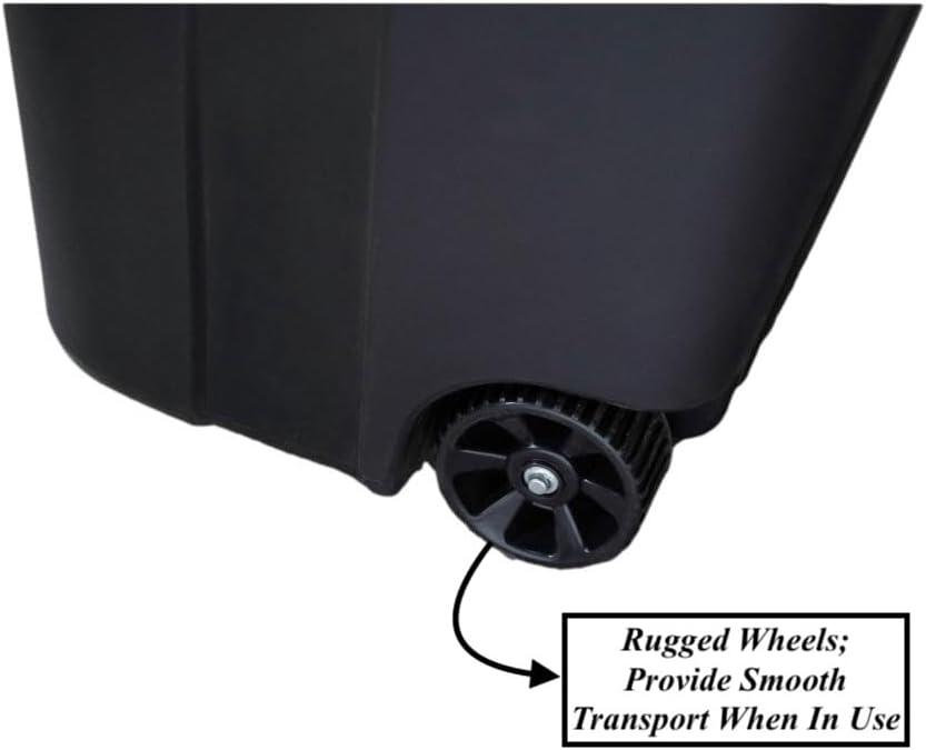 Hyper Tough 32 Gallon Wheeled Heavy Duty Plastic Garbage Can, Attached Lid, Black