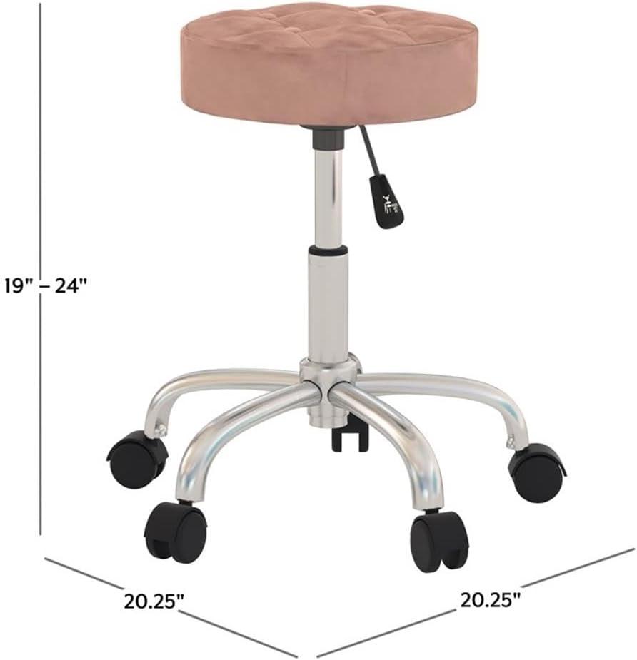 Dusty Pink Velvet Adjustable Backless Office Stool with Chrome Base