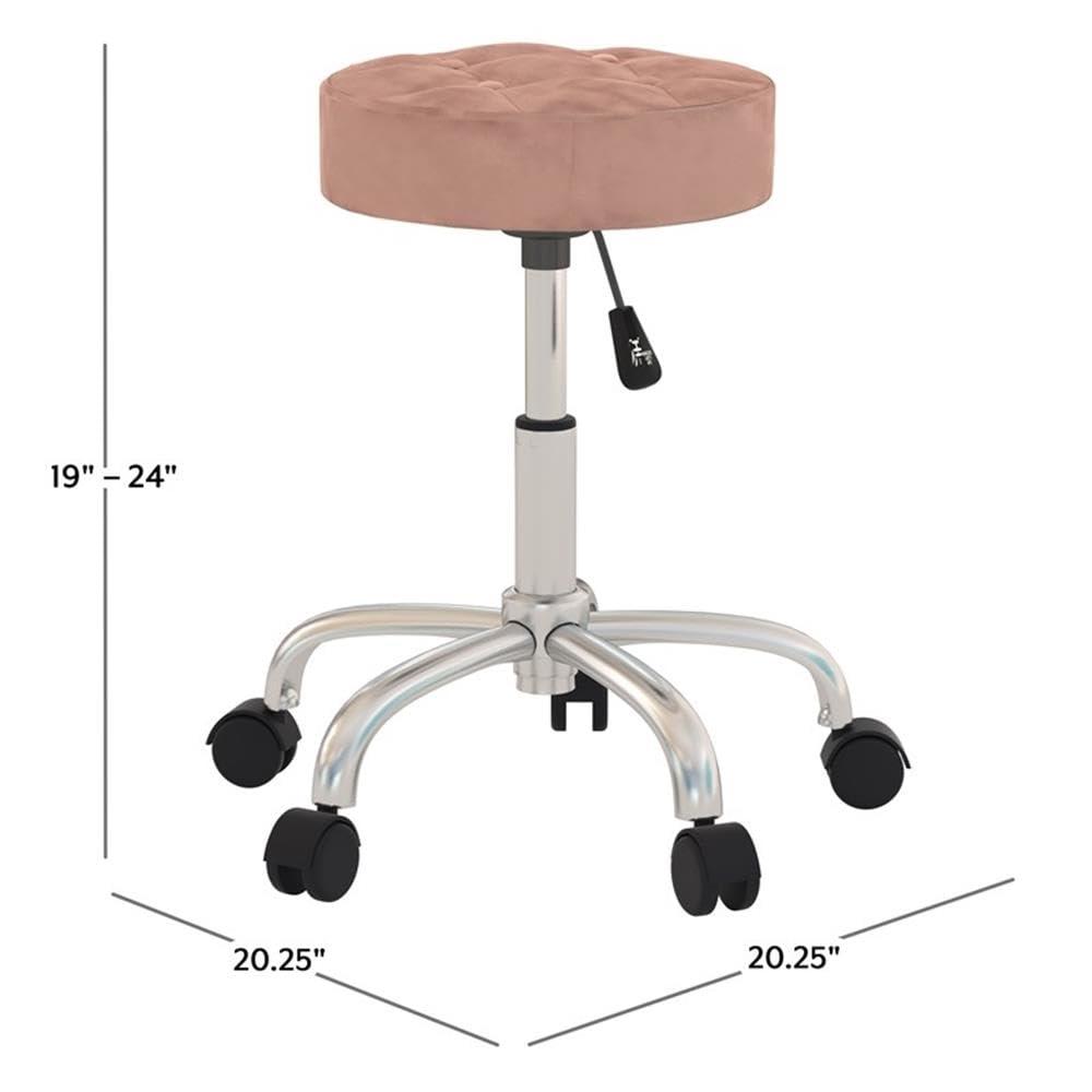 Dusty Pink Velvet Adjustable Backless Office Stool with Chrome Base