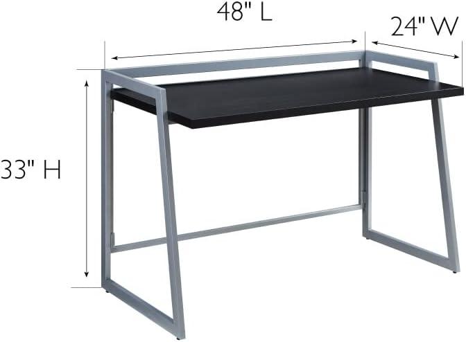 Matte Black and Nickel Foldable Writing Desk with Durable Laminate Top