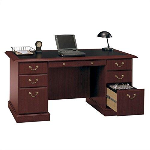 Cherrywood Executive Desk with Black Insert and Brass Accents