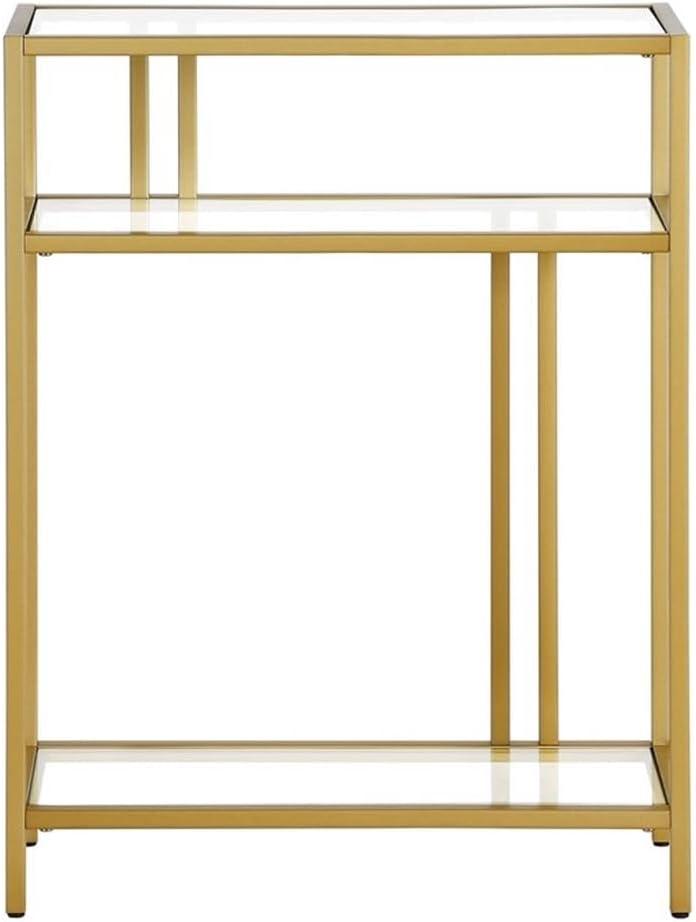 Evelyn&Zoe Cortland 22" Wide Rectangular Console Table with Glass Shelves, Brass