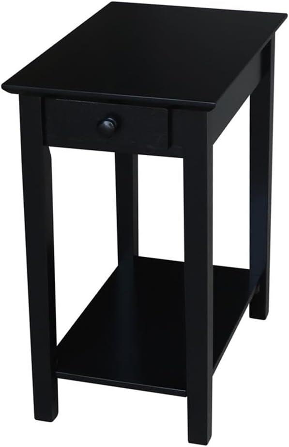 International Concepts Narrow End Table Black: Sleek Design with Drawer & Fixed Shelf for Living Room