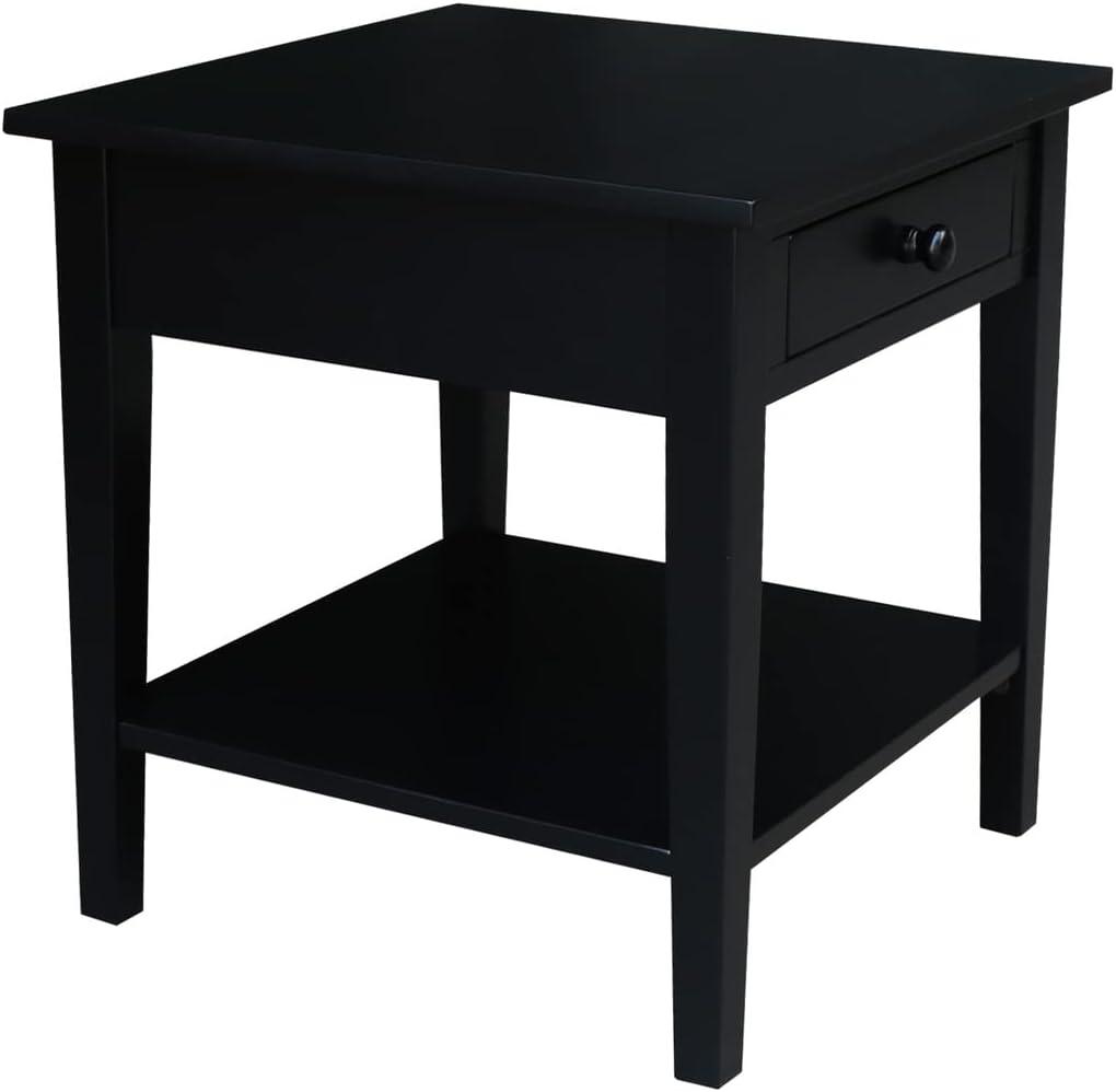 Black Solid Wood Square End Table with Storage, 24x24