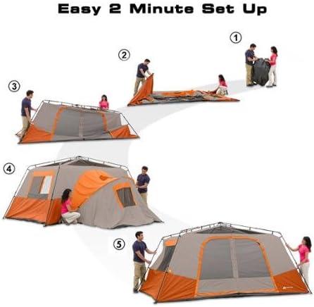 Ozark Trail 11-Person Instant Cabin Tent with Private Room – 3-Room Family Camping Tent with Awning
