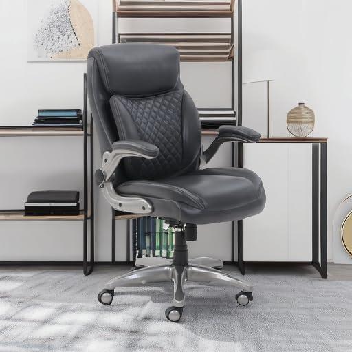 Gray Leather High Back Executive Swivel Office Chair