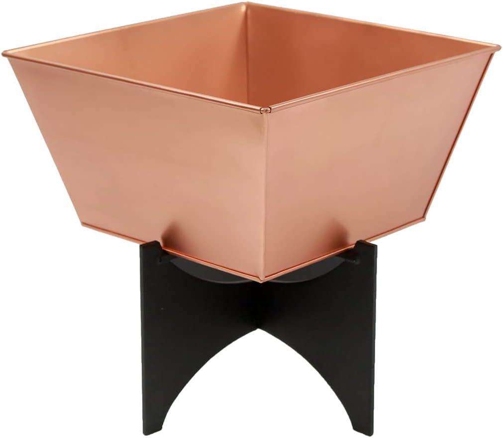 Copper Plated Square Plant Pot with Black Iron Stand