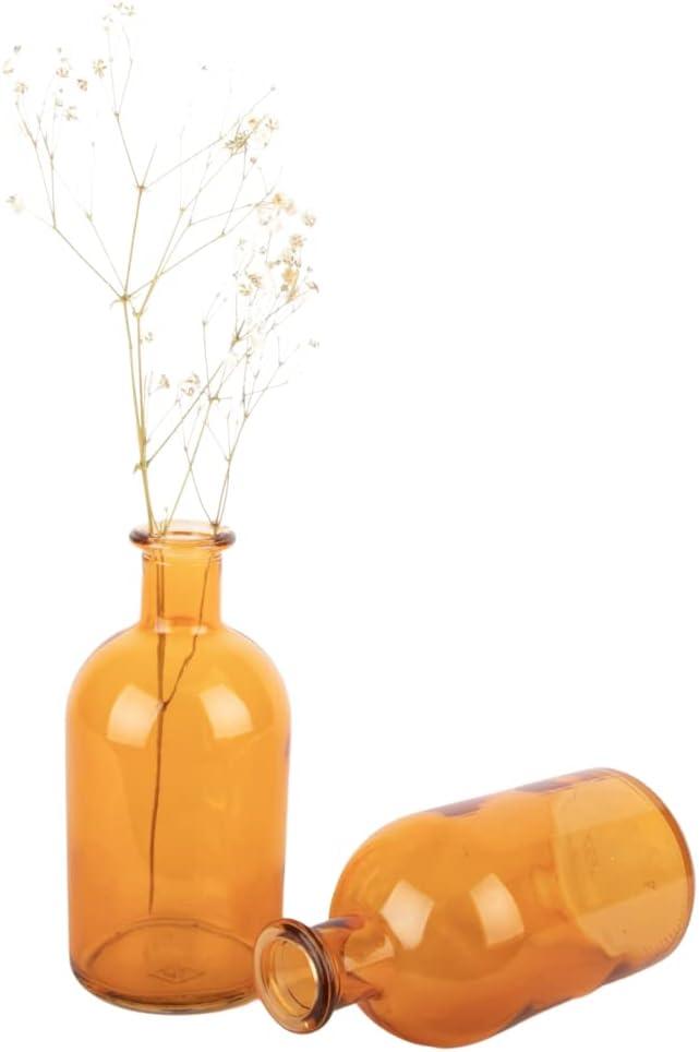 Koyal Wholesale Glass Bud Vases, Small Apothecary Bottles, Bulk Decorative Jars, Vintage Centerpieces, Amber, Set of 6