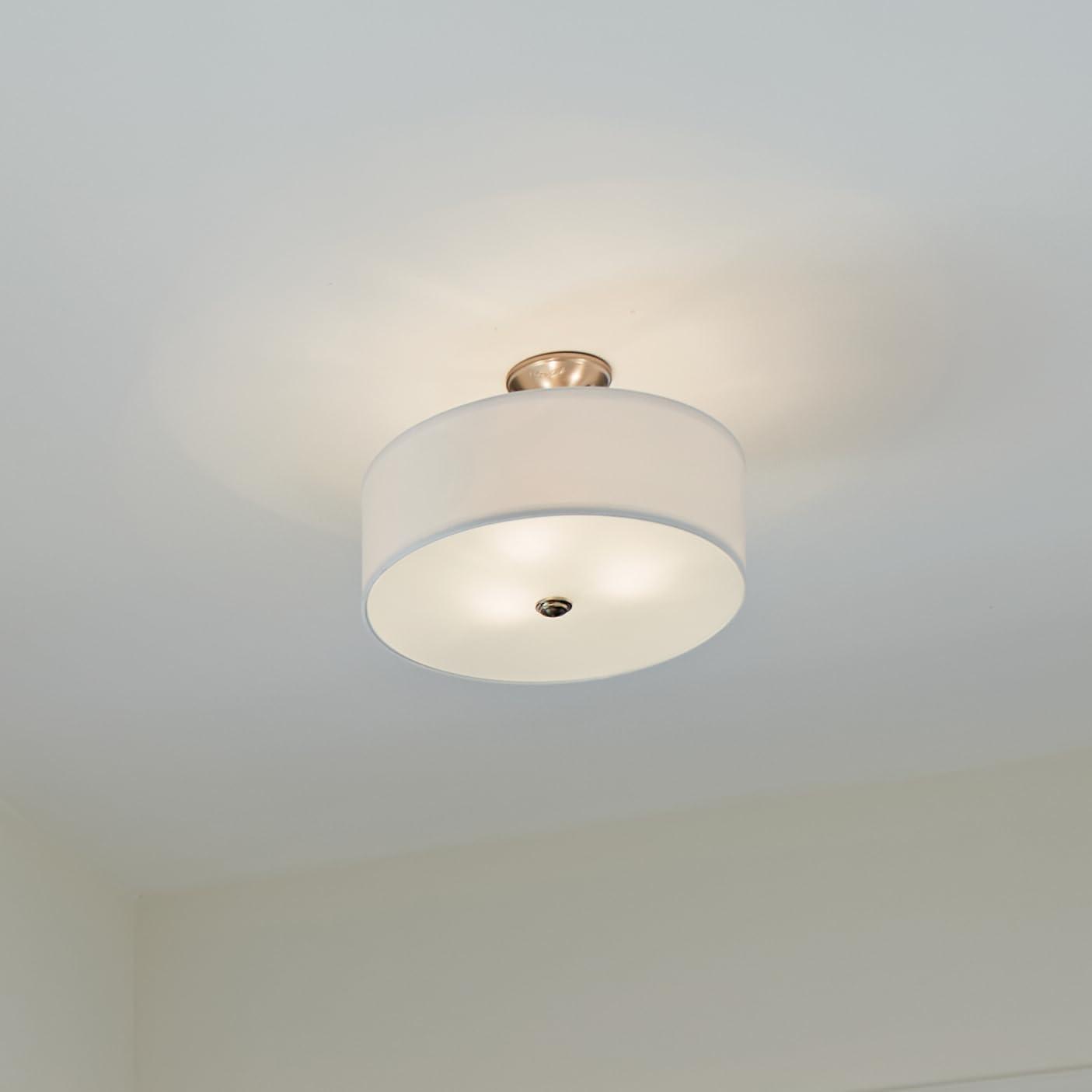 Shailene 18" 3 Light Round Semi Flush with Satin Etched White Diffuser and White Microfiber Shade in Brushed Nickel