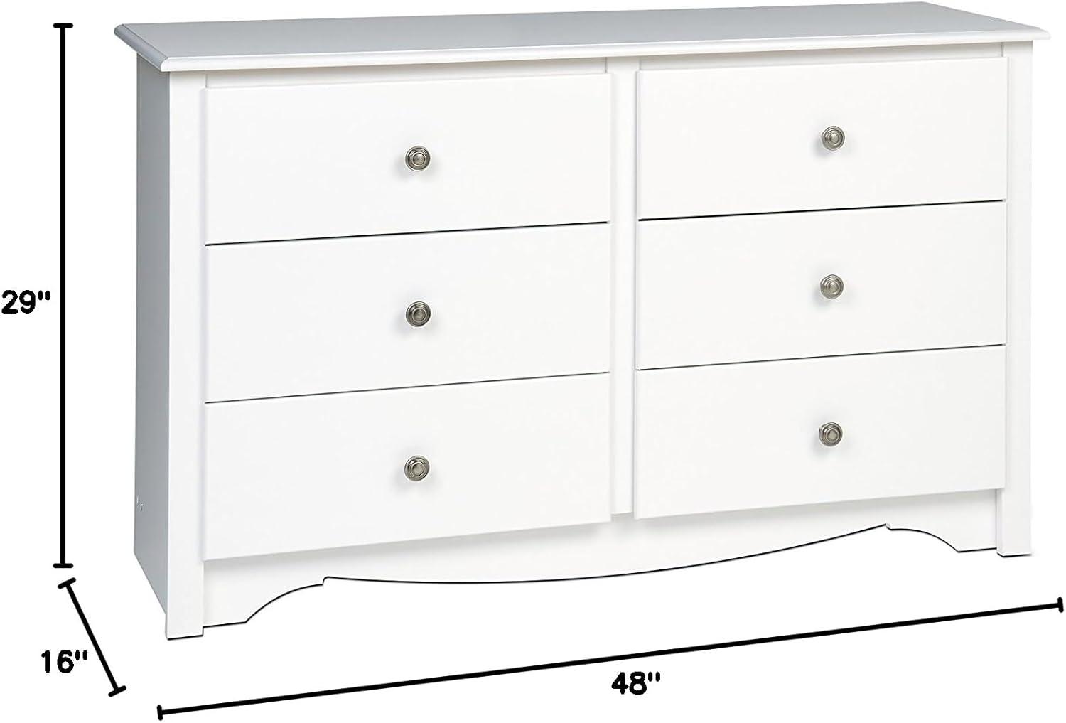 Prepac Monterey Dresser White: 6-Drawer Storage, Wood Composite, Bedroom Furniture, 29"H x 48"W