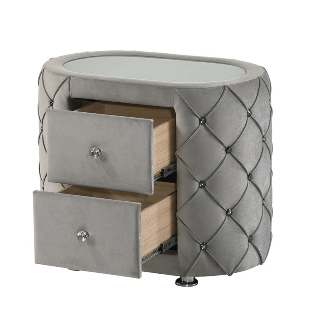 Acme Furniture Perine Nightstand in Gray Velvet