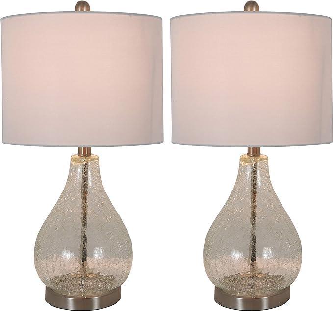Decor Therapy (Set of 2) Crackled Teardrop Table Lamps: Modern Desk Lamp, 3-Way Switch, Linen Shade, UL Listed