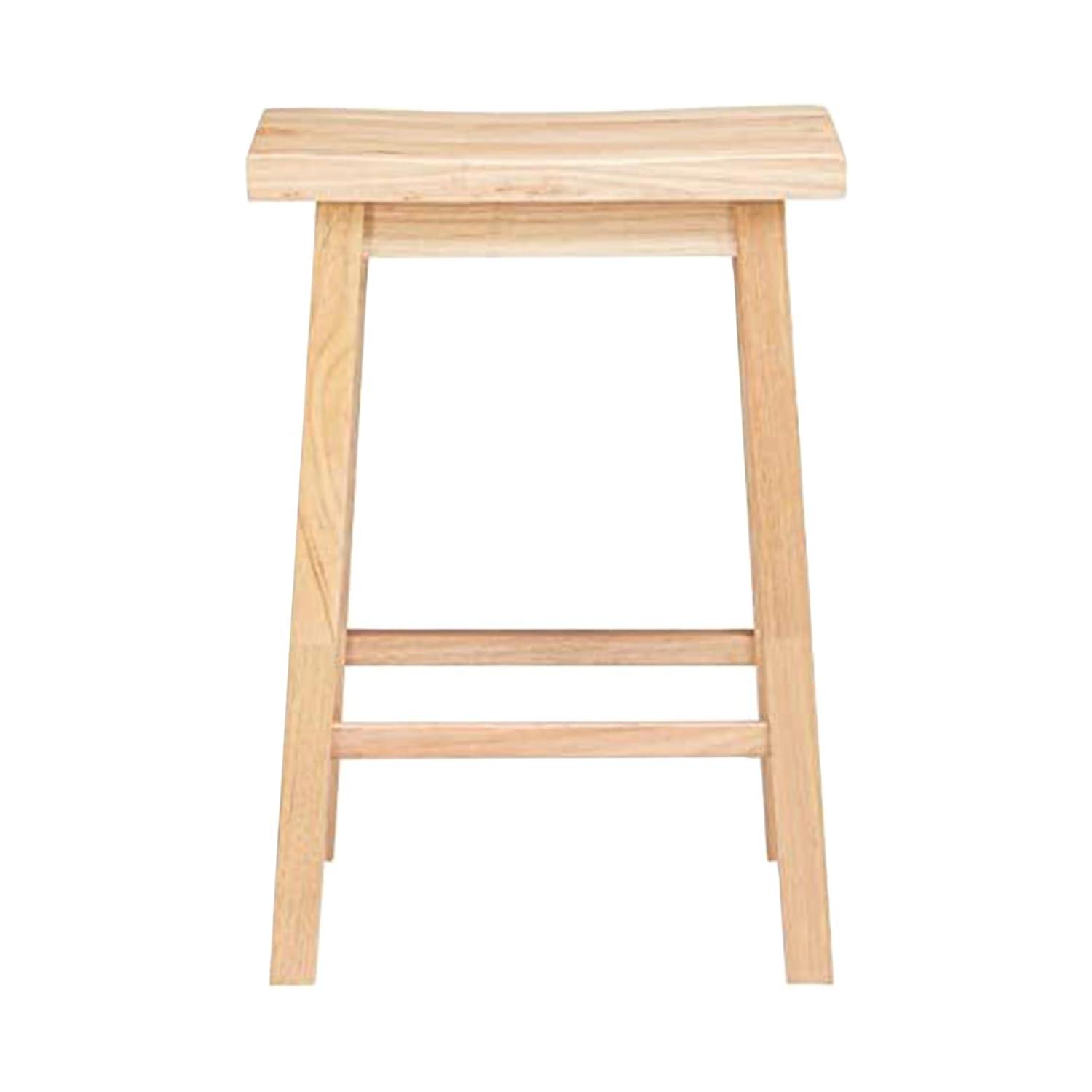 PJ Wood Classic Saddle-Seat 29" Tall Kitchen Counter Stool for Homes, Dining Spaces, and Bars w/ Backless Seat, 4 Square Legs, Natural (2 Pack)