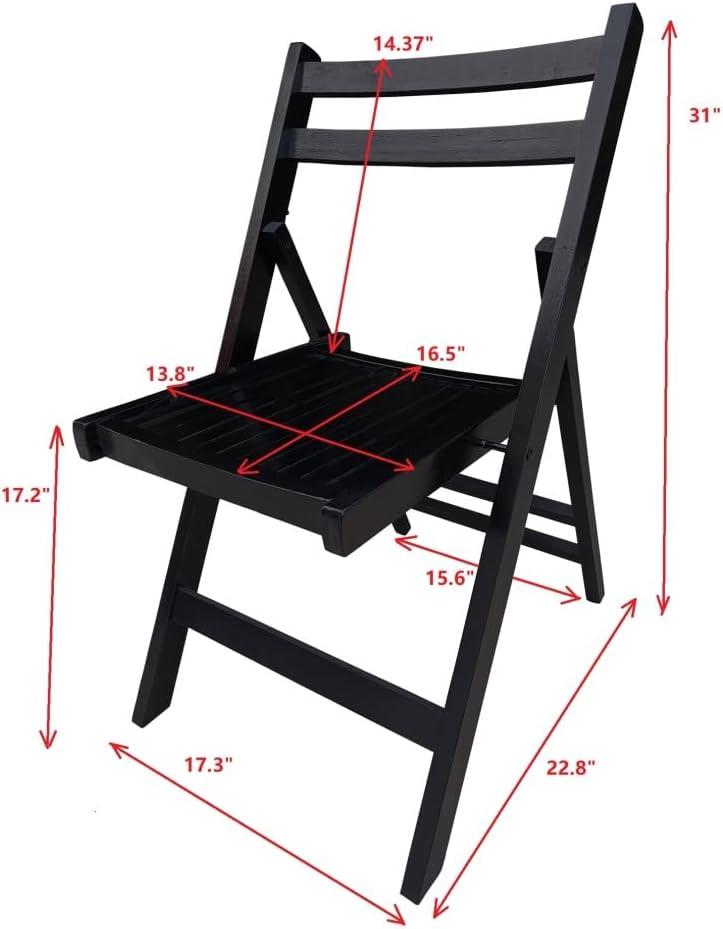 4 Pack Wooden Folding Chair, Foldable Dining Chair Set with Solid Wood Slatted Seat and Open Back, Outdoor/Indoor Portable Event Chair Wedding Chair for Dining Room Kitchen Balcony Garden, Black