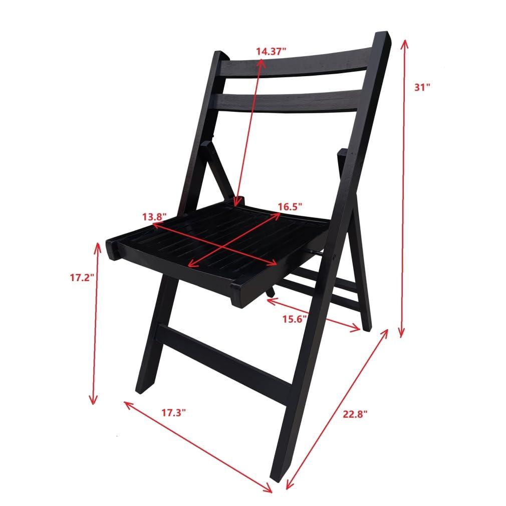 4 Pack Wooden Folding Chair, Foldable Dining Chair Set with Solid Wood Slatted Seat and Open Back, Outdoor/Indoor Portable Event Chair Wedding Chair for Dining Room Kitchen Balcony Garden, Black