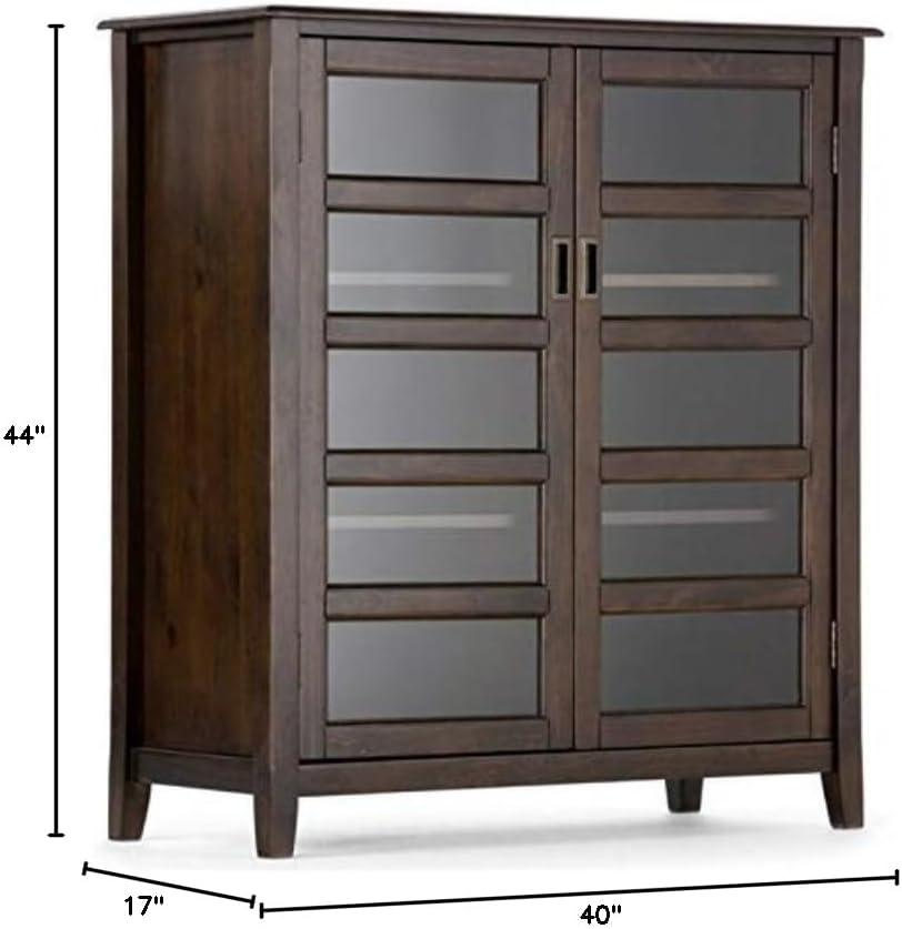 Simpli Home Burlington 40"W Solid Wood 4-Shelf Medium Storage Cabinet with Tempered Glass Doors and Adjustable Shelves