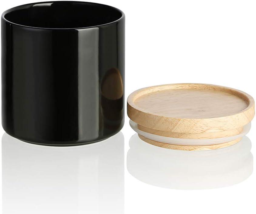 SWEEJAR Kitchen Canisters Ceramic Food Storage Jar - with Airtight Seal Wooden Lid for Serving Ground Coffee,Sugar,Salt - 16 Fl Oz,Black