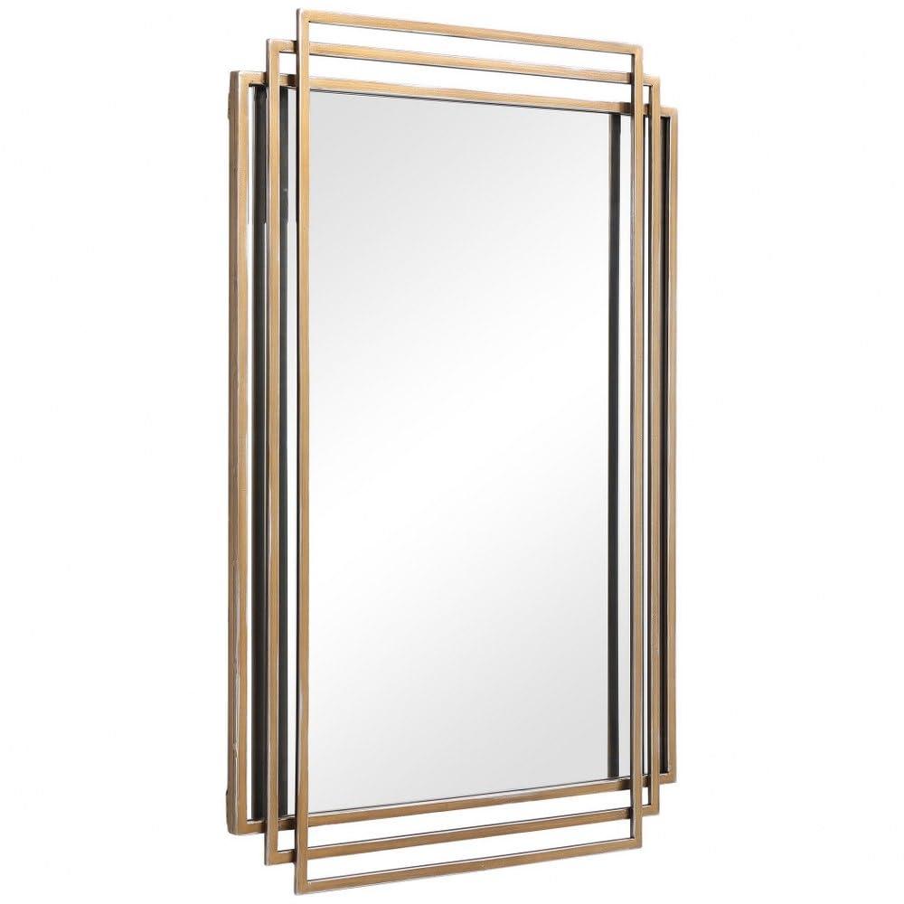 Uttermost Rectangular Vanity Decorative Wall Mirror Modern Distressed Brushed Gold Solid Iron Frame 23 3/4" Wide for Bathroom