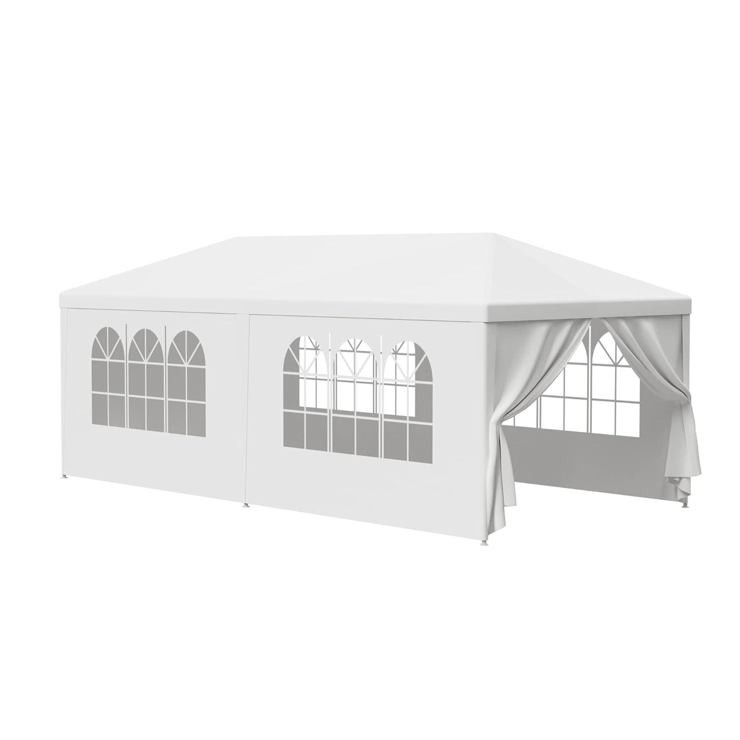 LEMY Gazebo Tent, Outdoor Canopy Shelter with Removable Sidewalls and Windows, Waterproof Heavy Duty Canopy for Patio, Garden, Party Wedding, 10' x 20', White